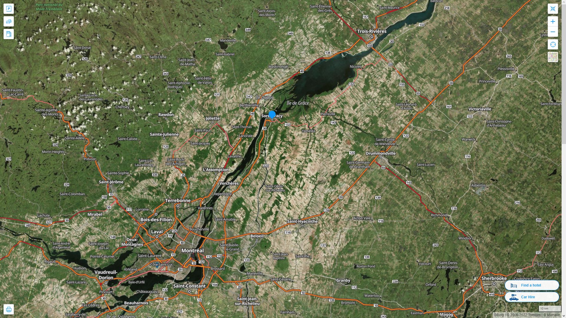 Sorel Tracy Highway and Road Map with Satellite View